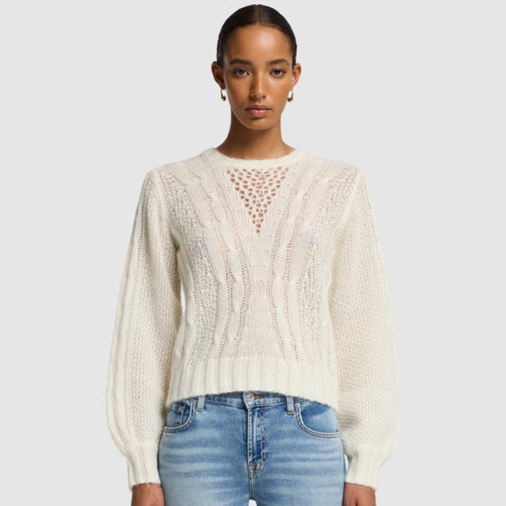 7 for all mankind Wool Blend Cable Pullover Sweaters